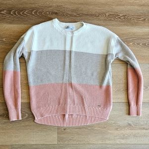Women's Hollister Crewneck Color Block Ribbed Knit Sweater Cream, Tan, Pink